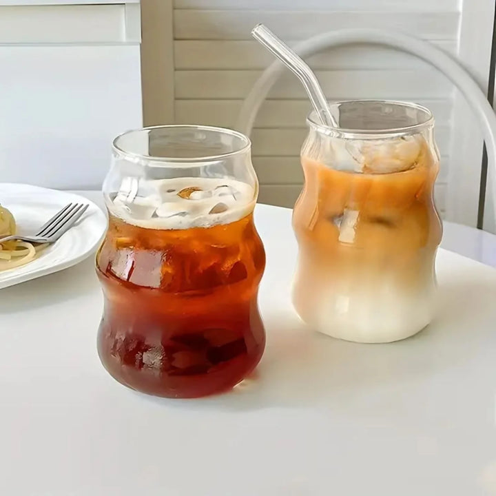 Set 4 Vasos Vidrio Diseño Ondas con Bombilla 510ml