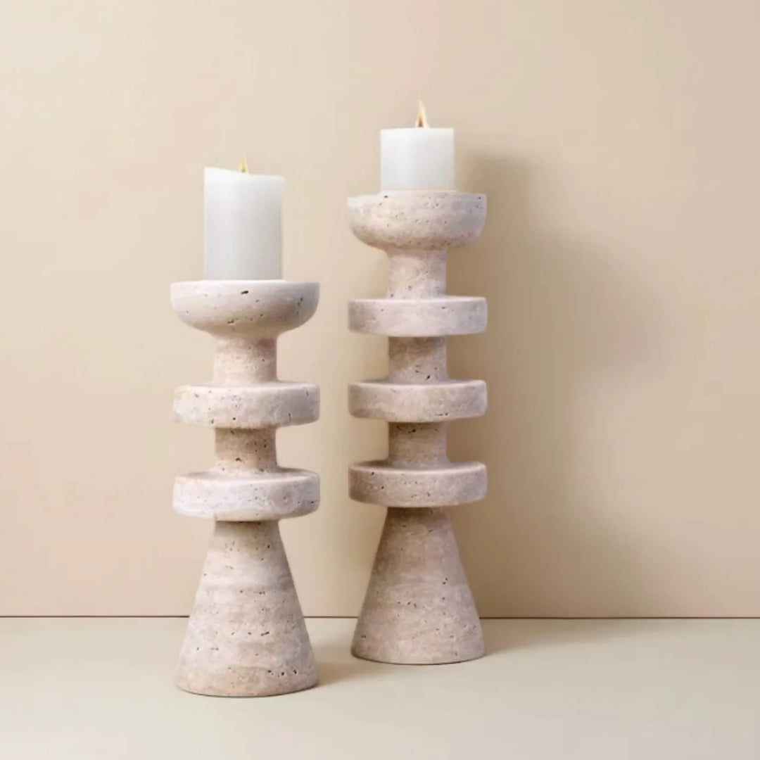 Candelabro Torre Alfil Figura Decorativa Travertino Pequeño