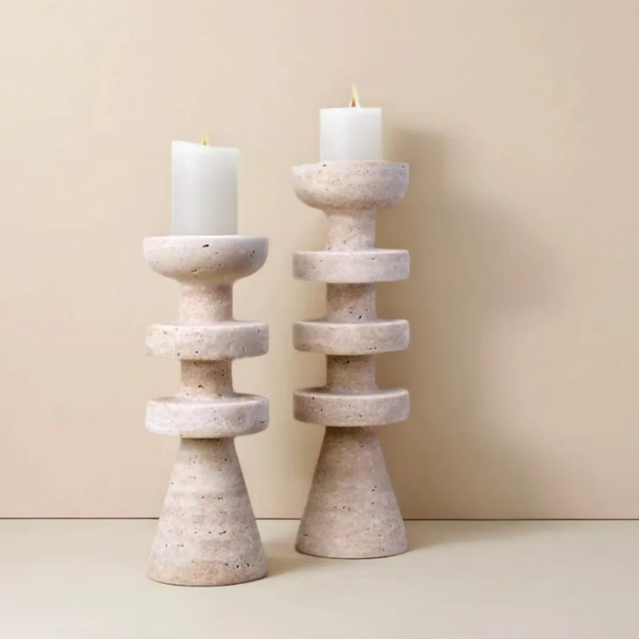 Candelabro Torre Alfil Figura Decorativa Travertino Pequeño