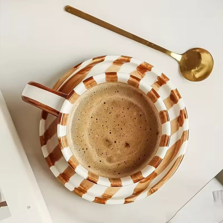 Set de Platos y Tazas Rayas Vintage Naranjo 3 un