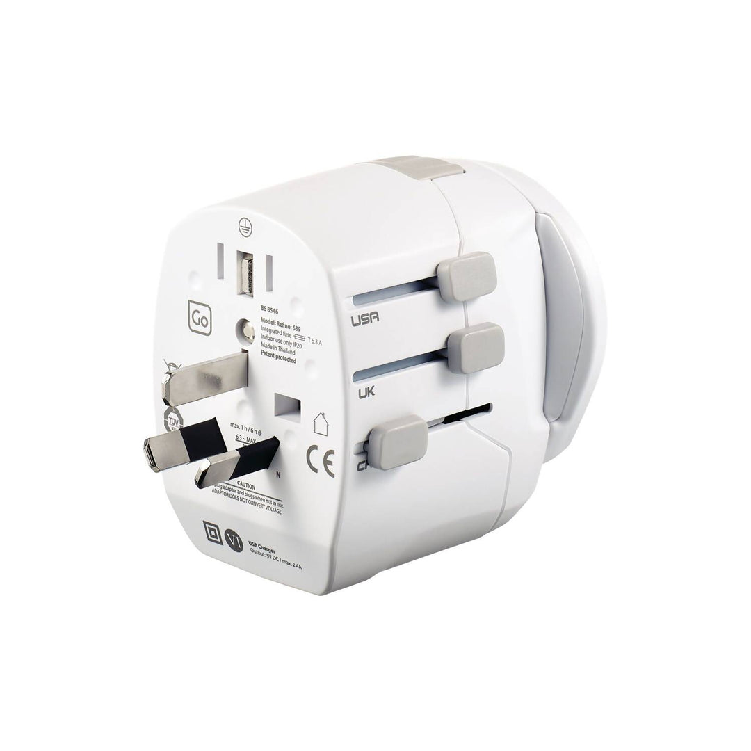 Adaptador Enchufe Universal con Tierra y 2 Puertos USB