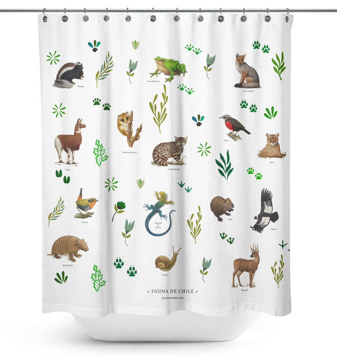 Cortina de baño Fauna chilena