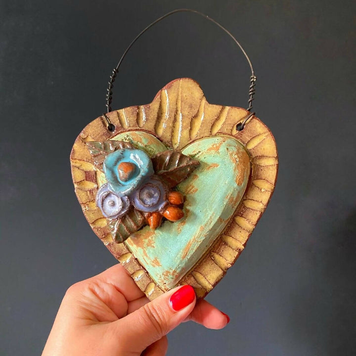 Corazón de Greda turquesa