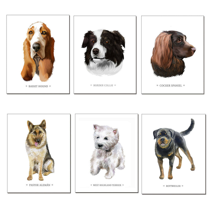 Pack de 6 láminas para enmarcar de Perros típicos chilenos diseño 1