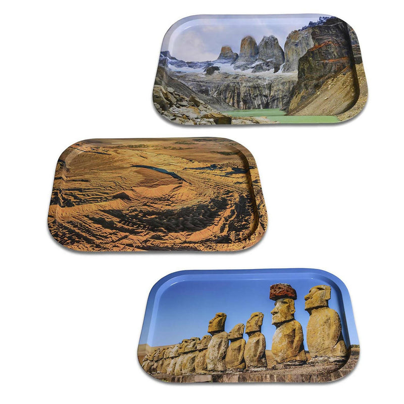 Set de 3 bandejas metálicas con fotografías de Chile diseño 3