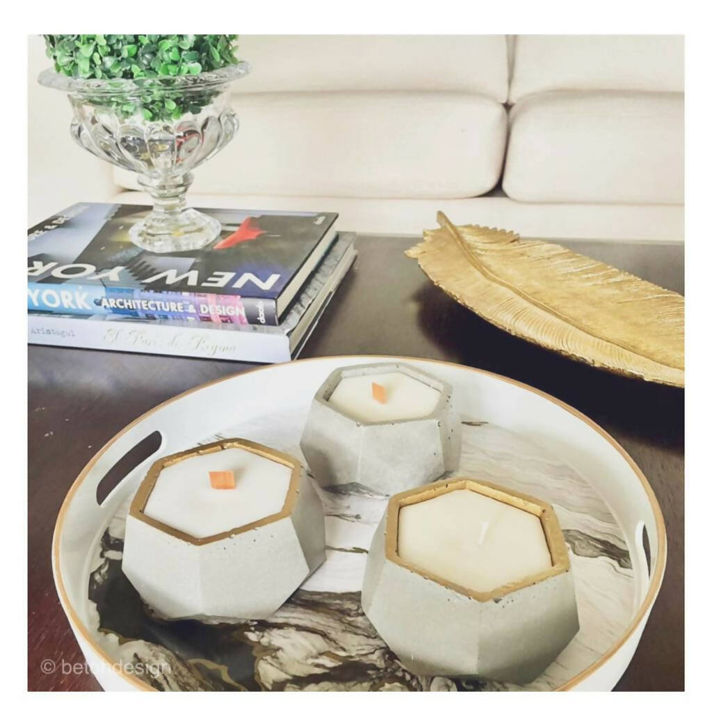 Posavela Geométrico BETOH ® Hormigón, Mecha Madera y Oro