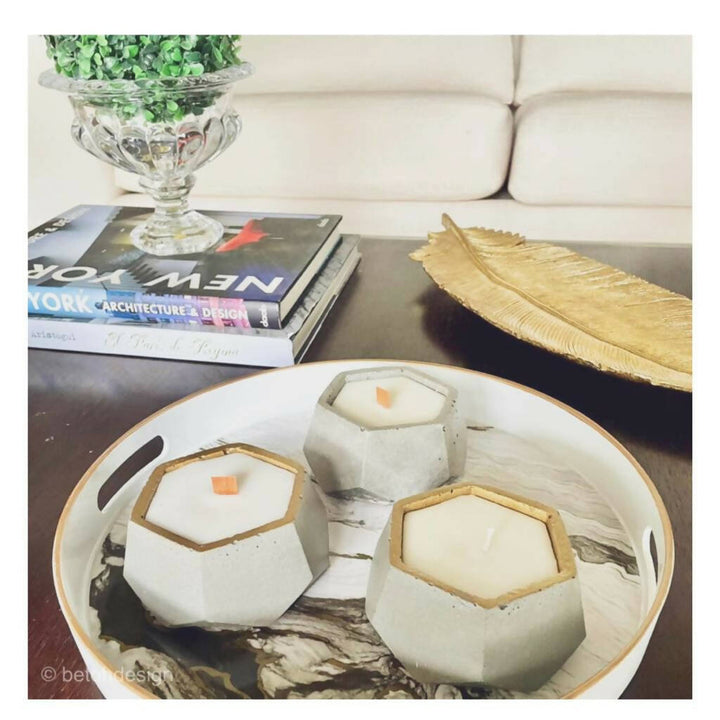 Posavela Geométrico BETOH ® Hormigón, Mecha Madera y Oro