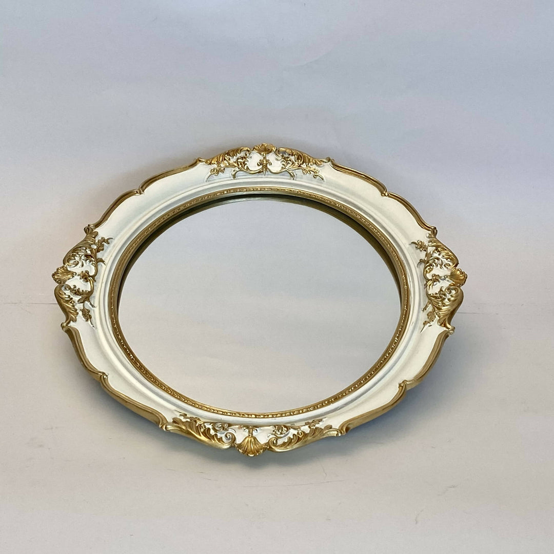 BANDEJA OVALADA CON ESPEJO BLANCA Y DORADA