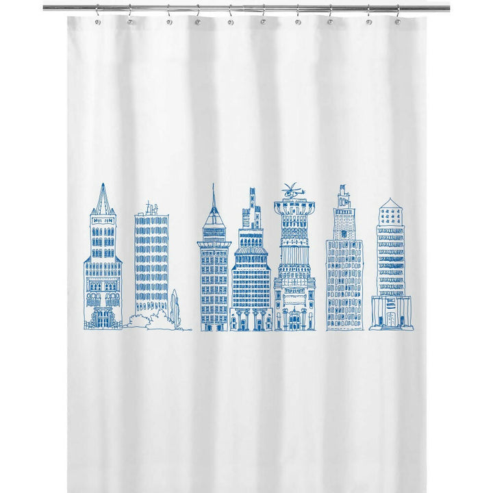 Cortina de Baño Edificios Azules
