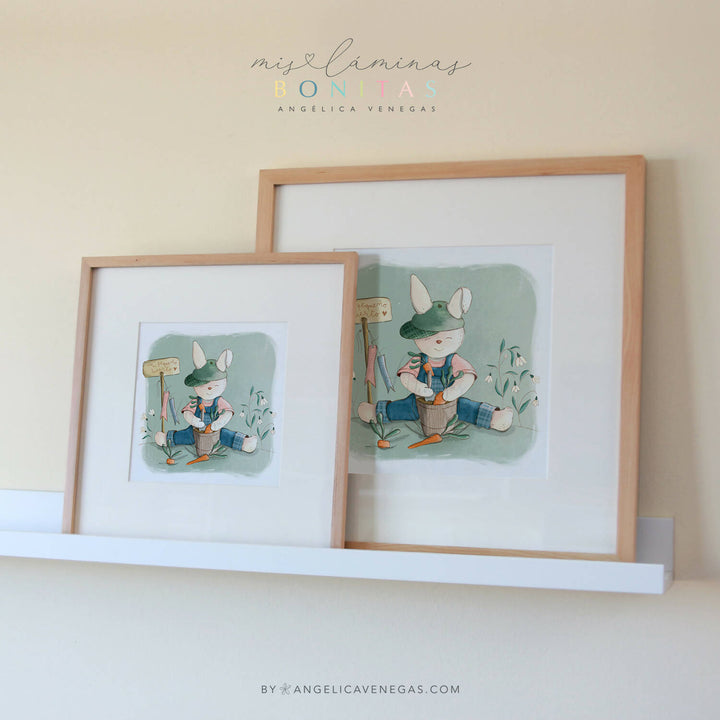 Cuadro Ilustrado Infantil para Niño · Conejito en su Huerto de Zanahorias