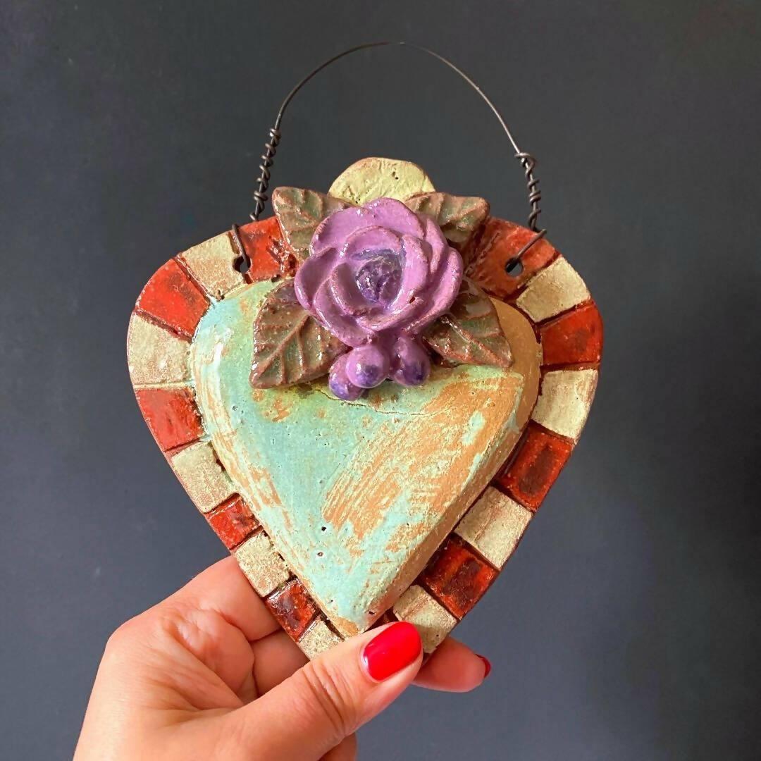 Corazón de Greda turquesa