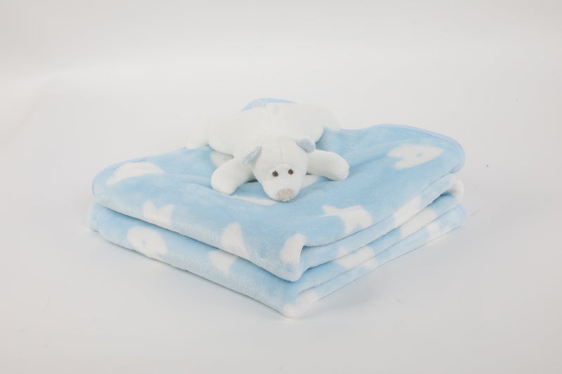 Manta de polar celeste con peluche oso polar