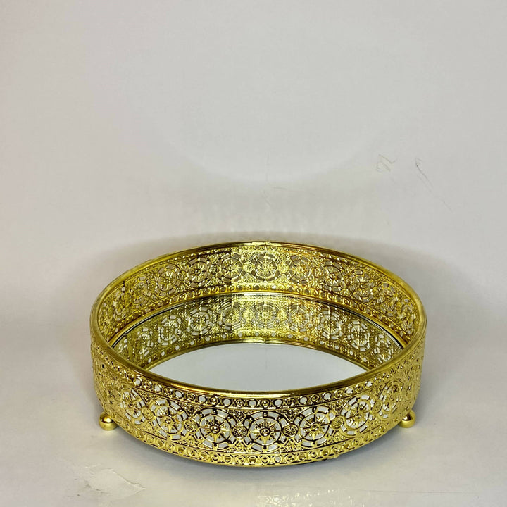 BANDEJA CIRCULAR DORADA CON ESPEJO MEDIANA