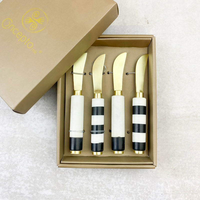 Set de 4 Cuchillos de Mármol Rayado para Queso