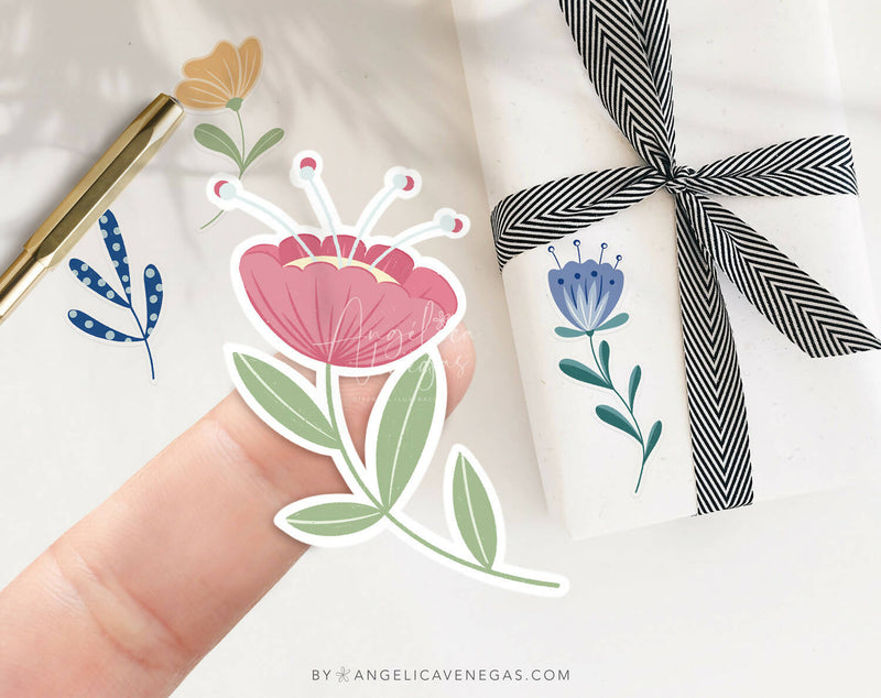 Stickers para Regalos Flores Folk