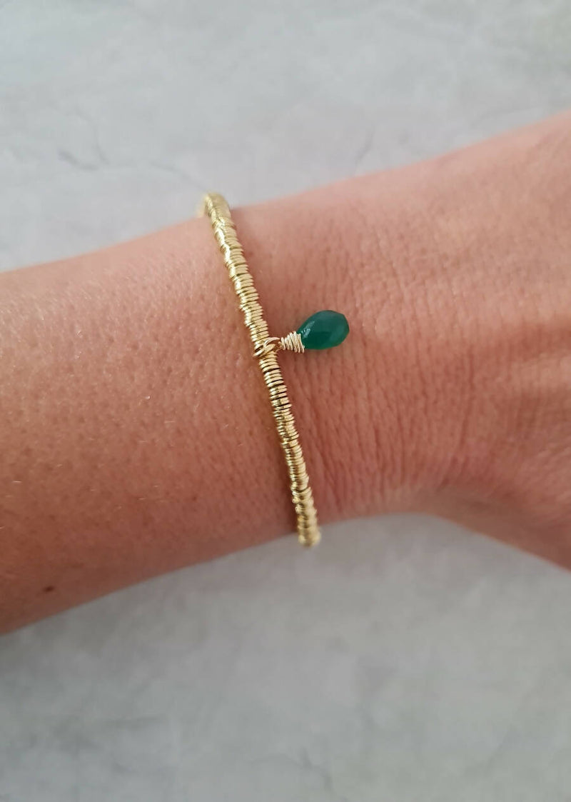 Pulsera Mostacilla Onix Verde Oro 2 - LD483