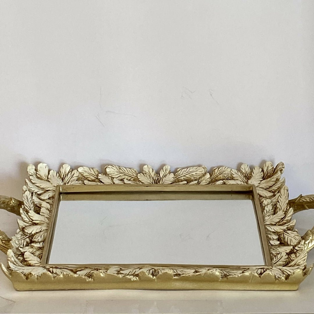 BANDEJA DISEÑO DE HOJAS Y ESPEJO