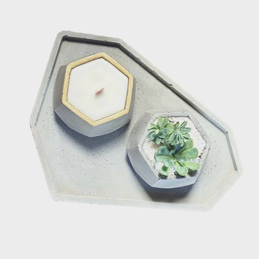 Posavela Geométrico BETOH ® Hormigón, Mecha Madera y Oro