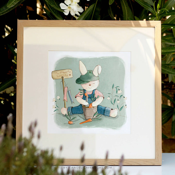 Cuadro Ilustrado Infantil para Niño · Conejito en su Huerto de Zanahorias