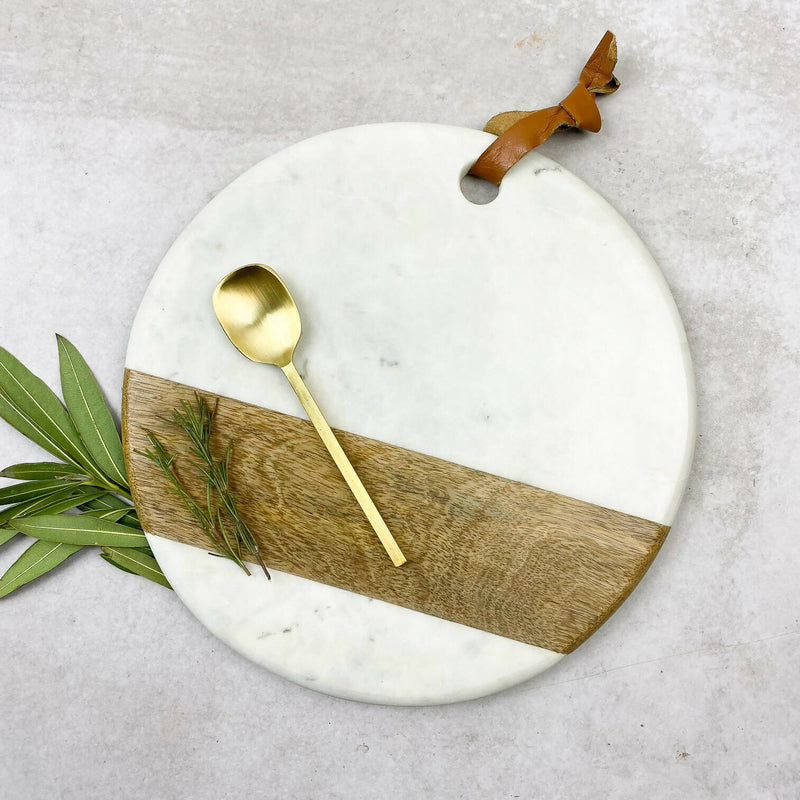 Tabla Circular de Mármol y Madera Blanca