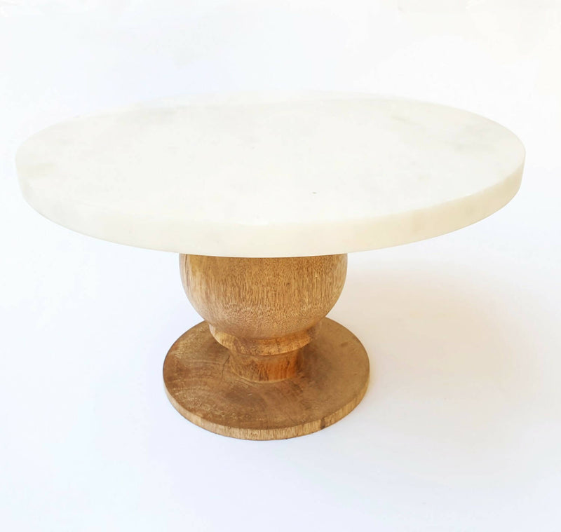 Tortero de Mármol con Pedestal de Madera