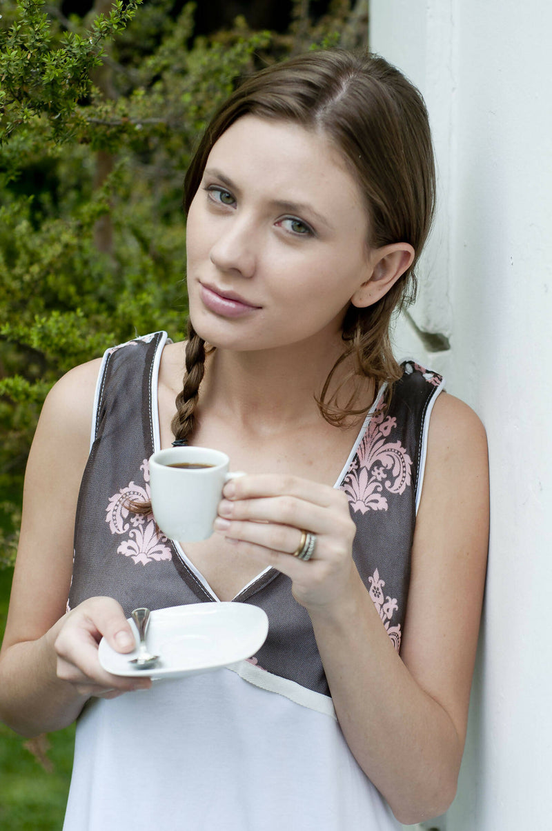 CAMISA DE DORMIR ANA (blanca con café)