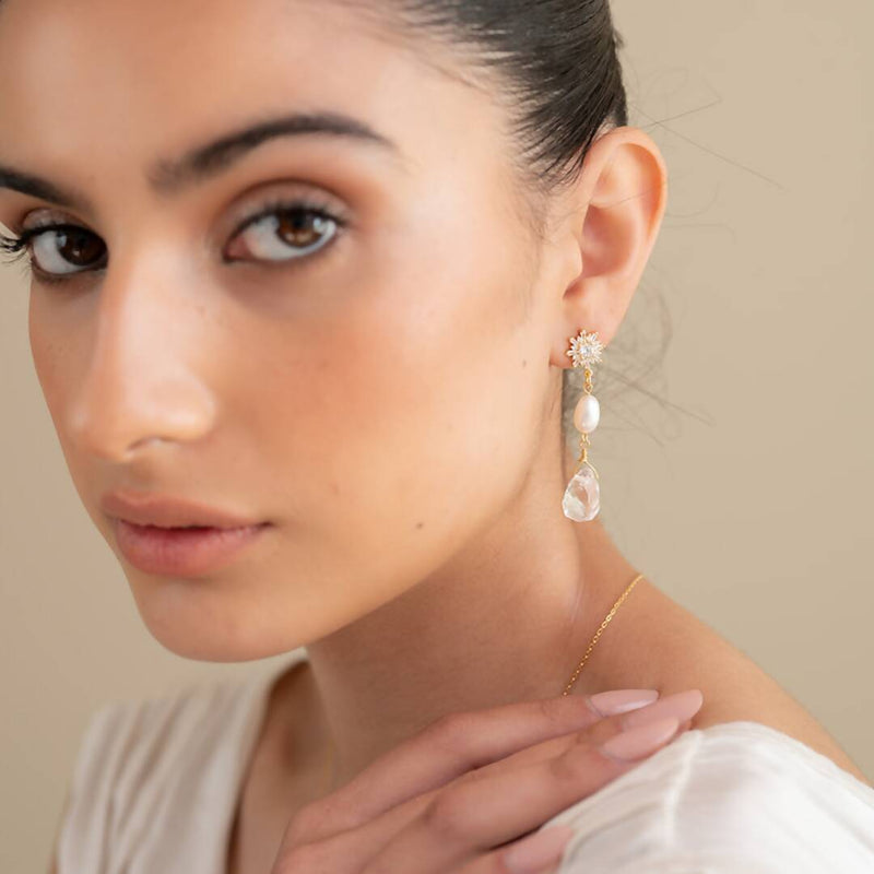 Aros Portia Perla Plata Gold