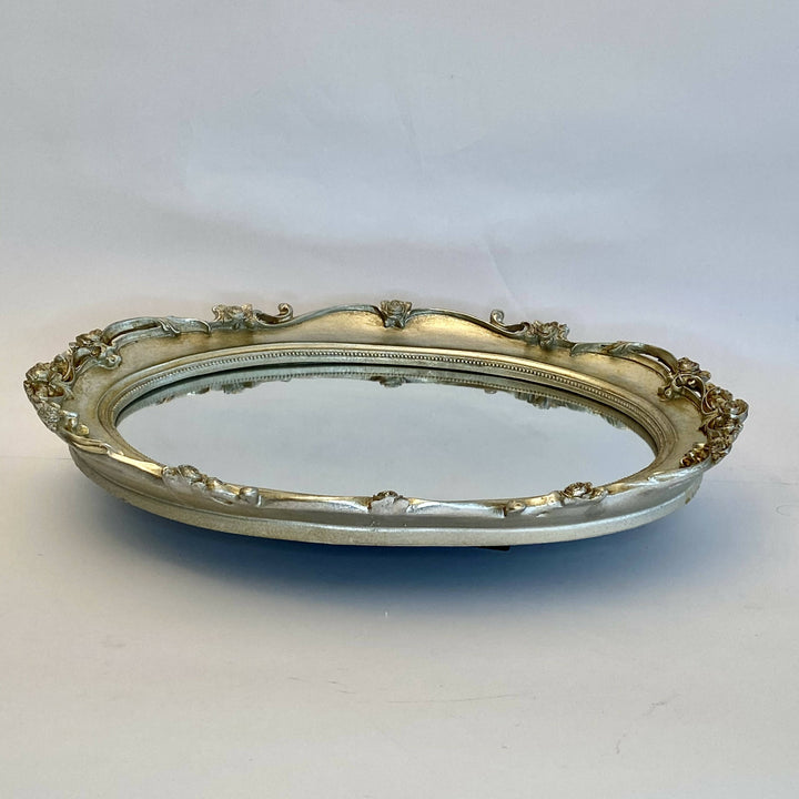 BANDEJA CON ESPEJO OVALADA PLATA