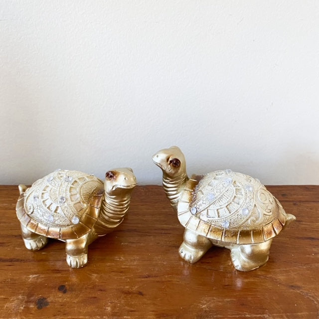 SET DE 2 TORTUGAS DORADAS CAPARAZÓN PLATA