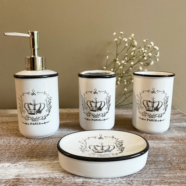 Set Baño Rey 4 Piezas Blanco y Negro