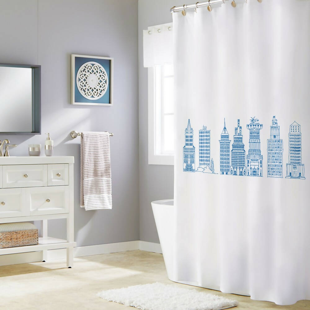 Cortina de Baño Edificios Azules