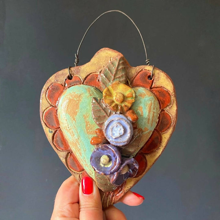 Corazón de Greda turquesa