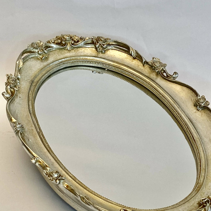 BANDEJA CON ESPEJO OVALADA PLATA