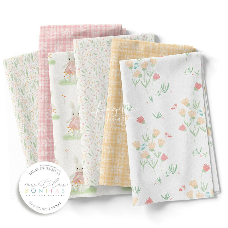 Set de Telas PASCUA para Niñitas, Telas 100% Algodón muy FEMENINAS, Pack Fat Quarters, Telas para bebé