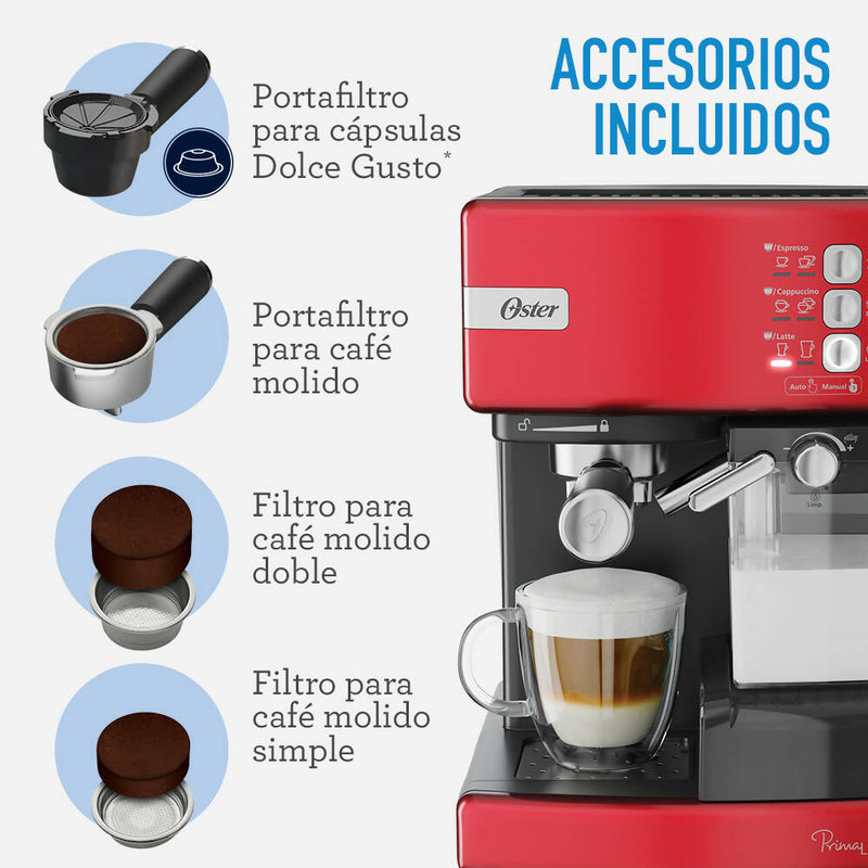 Cafetera automática de espresso roja PrimaLatte™ BVSTEM6603R-052 Oster®