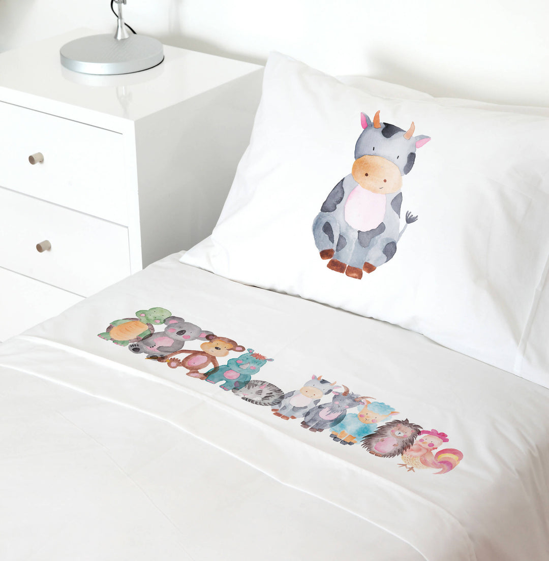 Juego de Sábanas Animales Acuarela