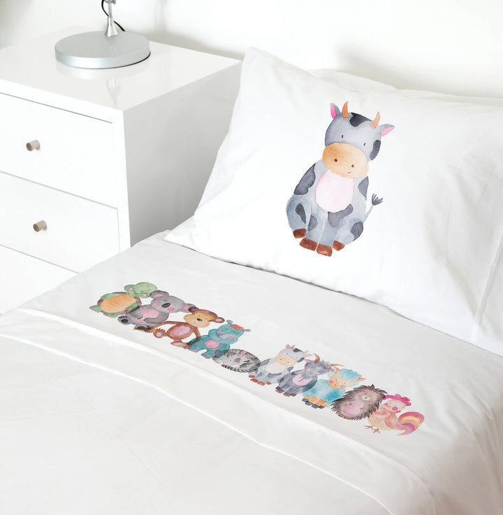 Juego de Sábanas Animales Acuarela