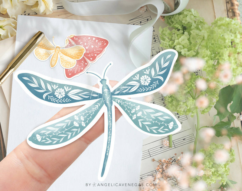 Set de stickers de Mariposas y Libélula para Regalos