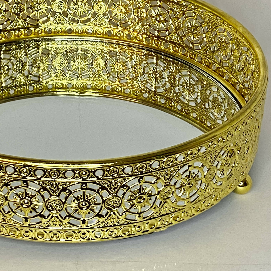 BANDEJA CIRCULAR DORADA CON ESPEJO MEDIANA