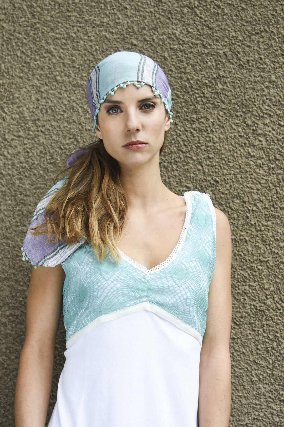 CAMISA DE DORMIR ANA (blanca con verde agua)