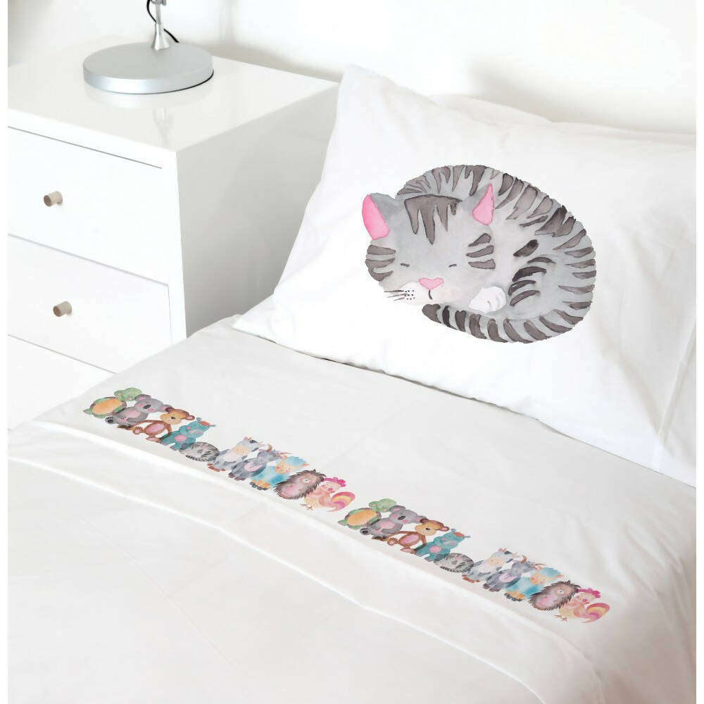 Juego de Sábanas Animales Acuarela