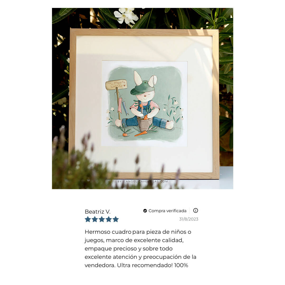 Cuadro Ilustrado Infantil para Niño · Conejito en su Huerto de Zanahorias